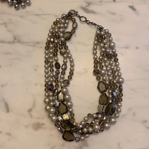 Pearl and stone statement necklace, 19-23 inch